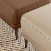 Plush cushion ottoman with piping, ottoman stool, footrest, dark wood, rounded corners